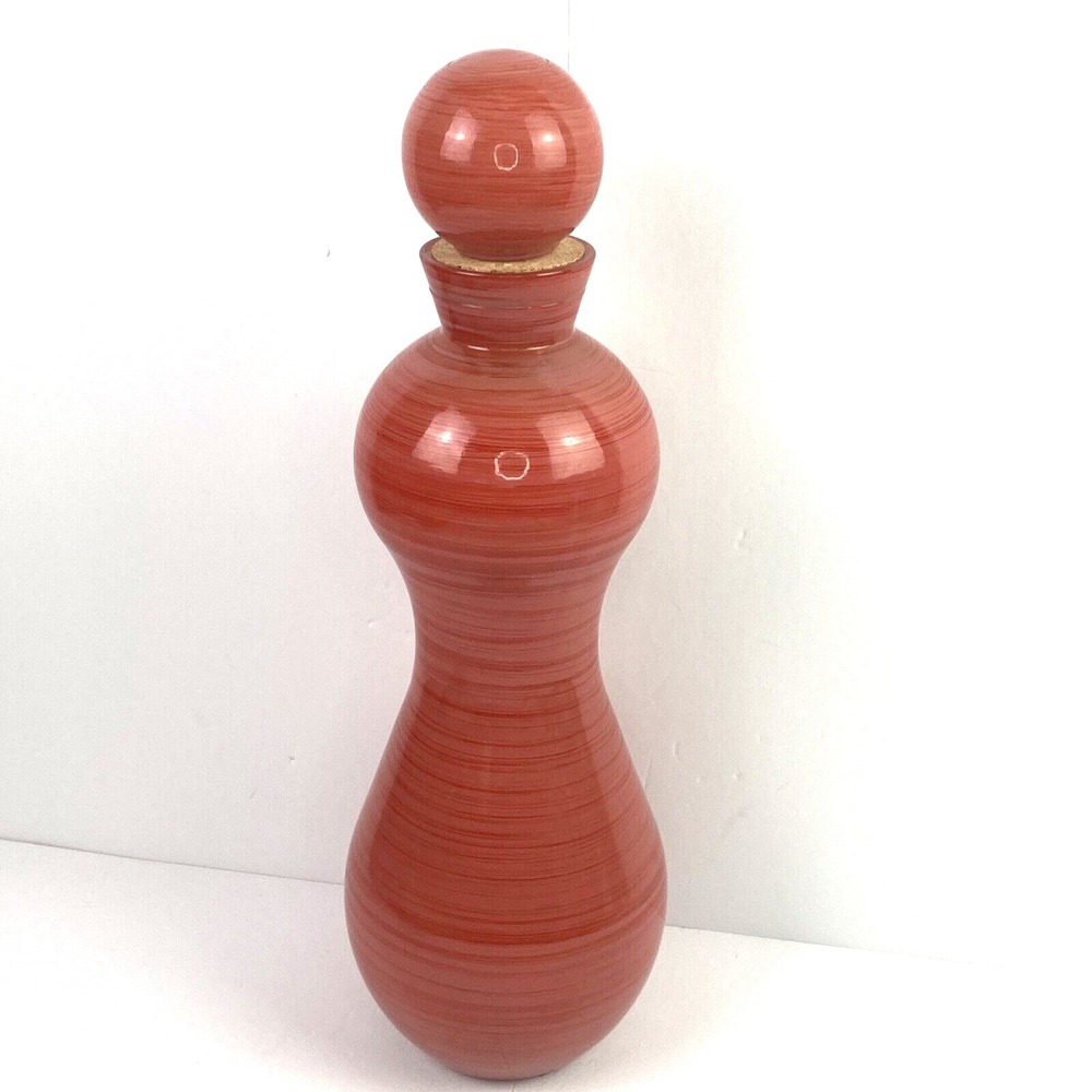 Pier‎ 1 Imports 18.5" Tall Red Swirl Glass Vase Bottle w Stopper